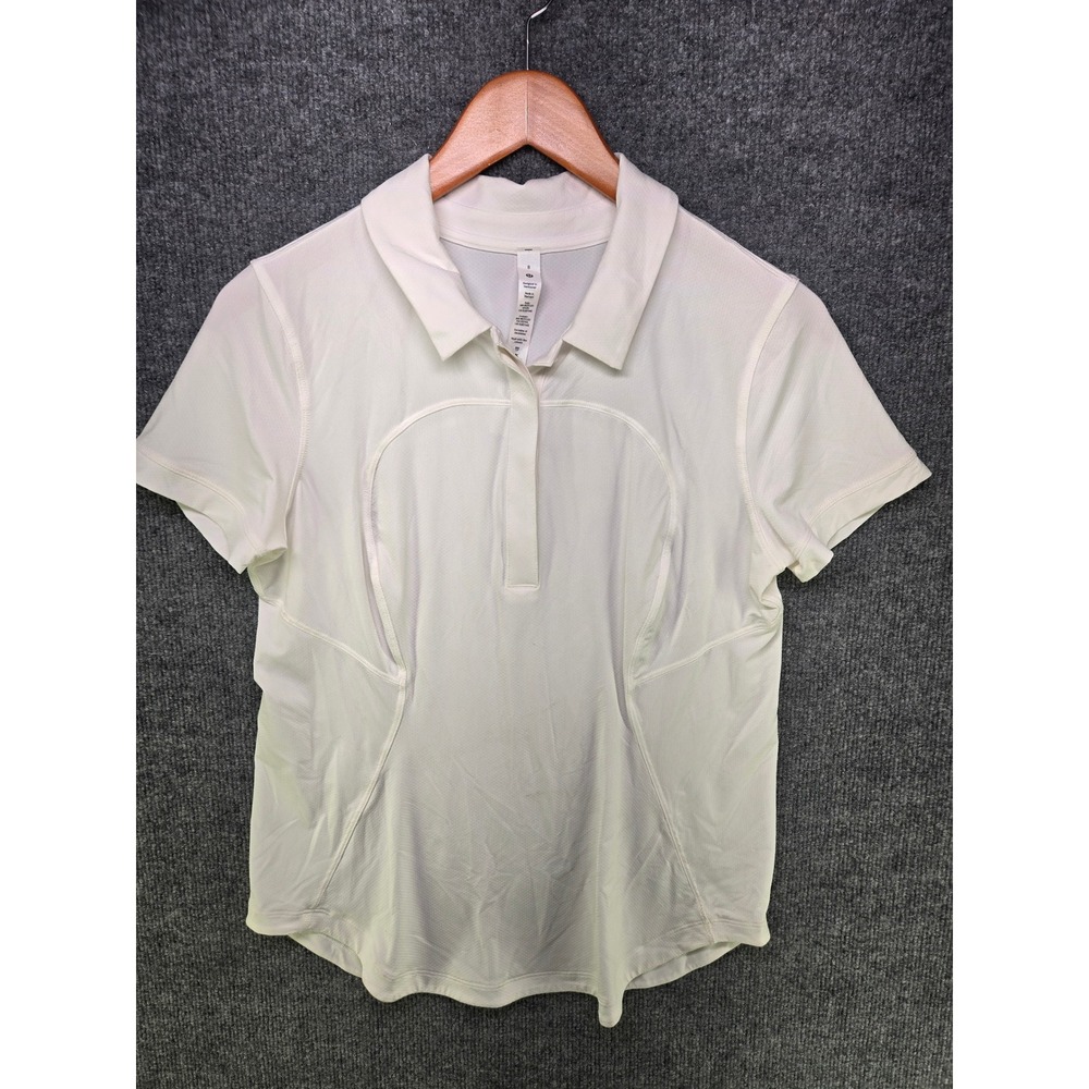 Lululemon Quick-Dry Short Sleeve Polo Shirt White Size 8 Golf Tennis Athletic
